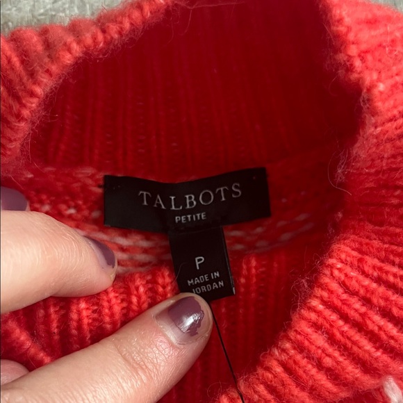 Talbots Red and White Crew Neck Fair Isle Sweater - Picture 6 of 7